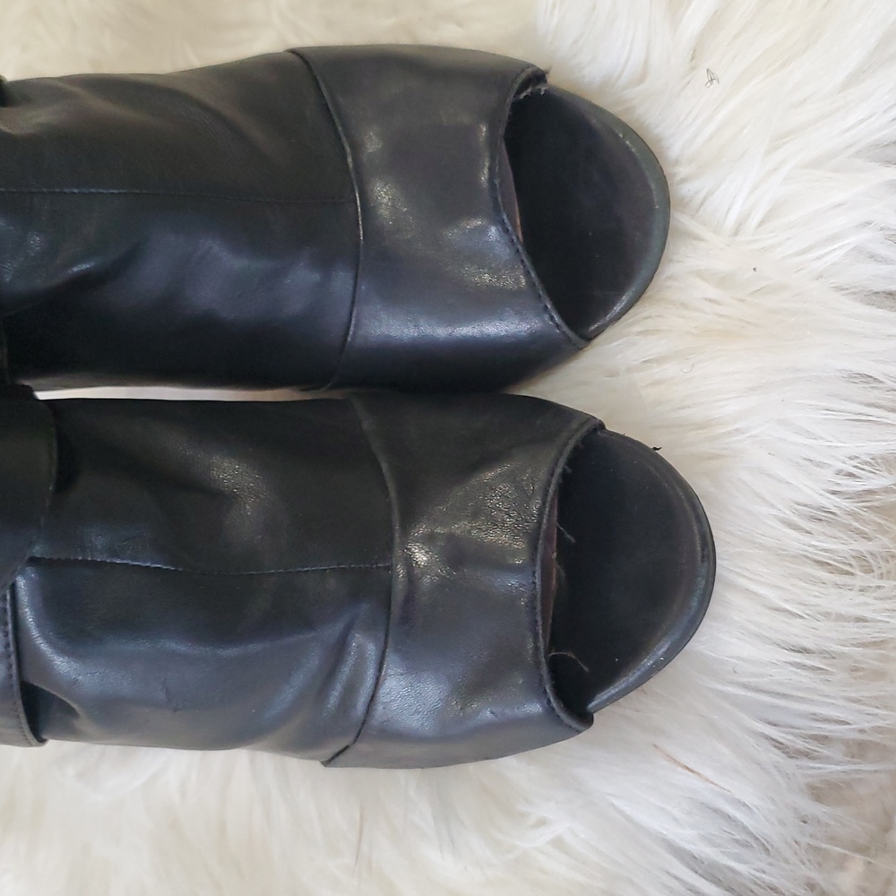 Vince camuto black women's leather open toe bootie heel boots size 7.5M - Picture 12 of 16